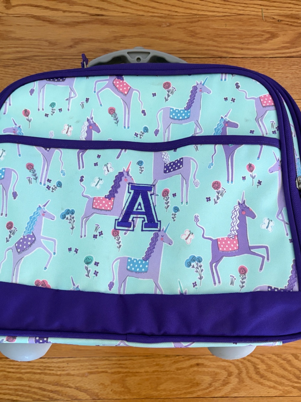 Pottery Barn Kids Unicorn Small Rolling Suitcase Bag - Purple & Mint